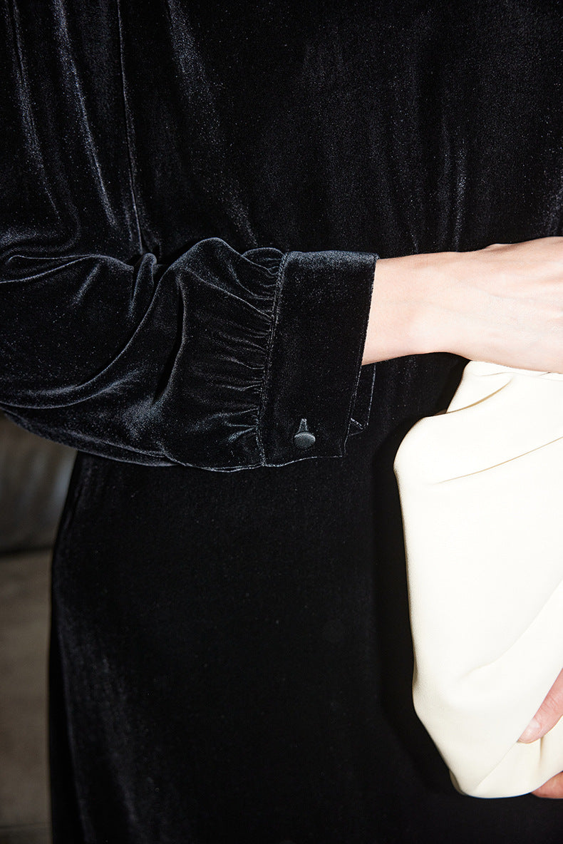 Velvet Midi Dress with Ruffled Neckline – WALLEED