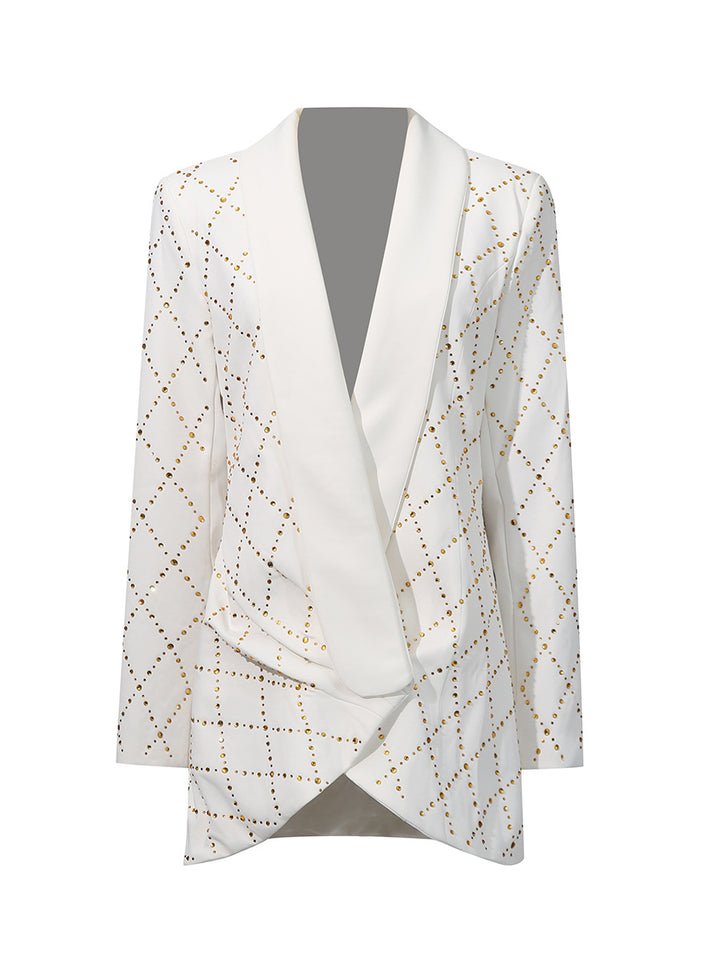 بليزر ملفوف مرصع بأحجار الراين مع ياقة من الساتان - ديلورا