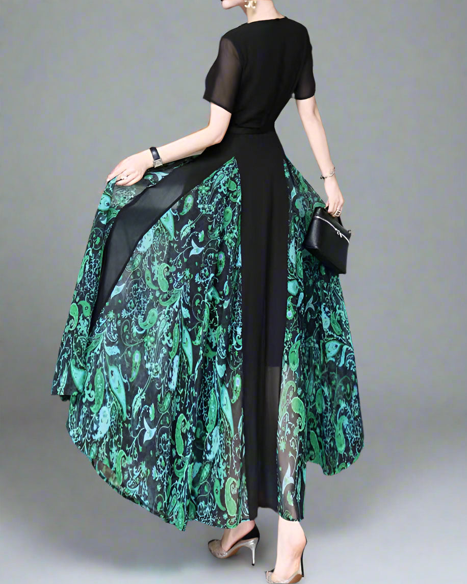 korte mouw midi jurk met 3D bloemenapplicaties - BLOOMIQ 