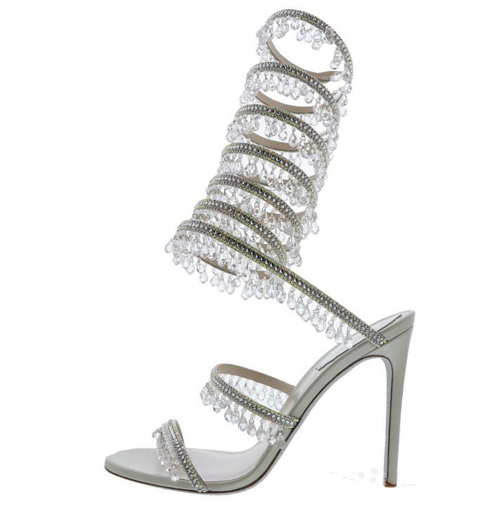 crystal-embellished spiral heel sandals – AZURE