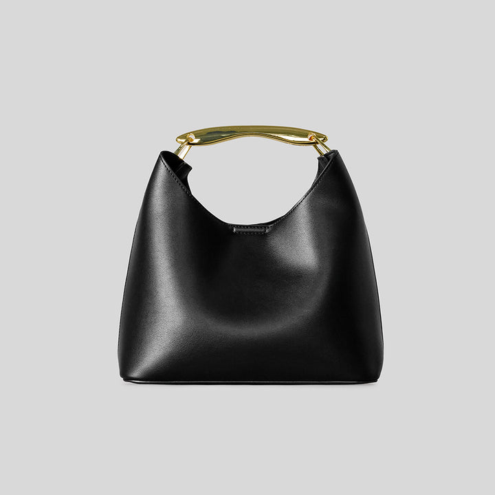 minimal leather hobo bag with gold-tone top handle – ISLA
