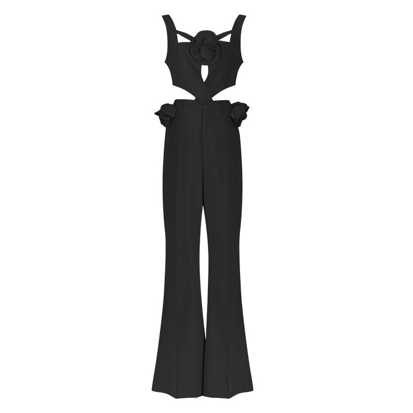 sleeveless cutout jumpsuit with floral appliqué - RONIXA