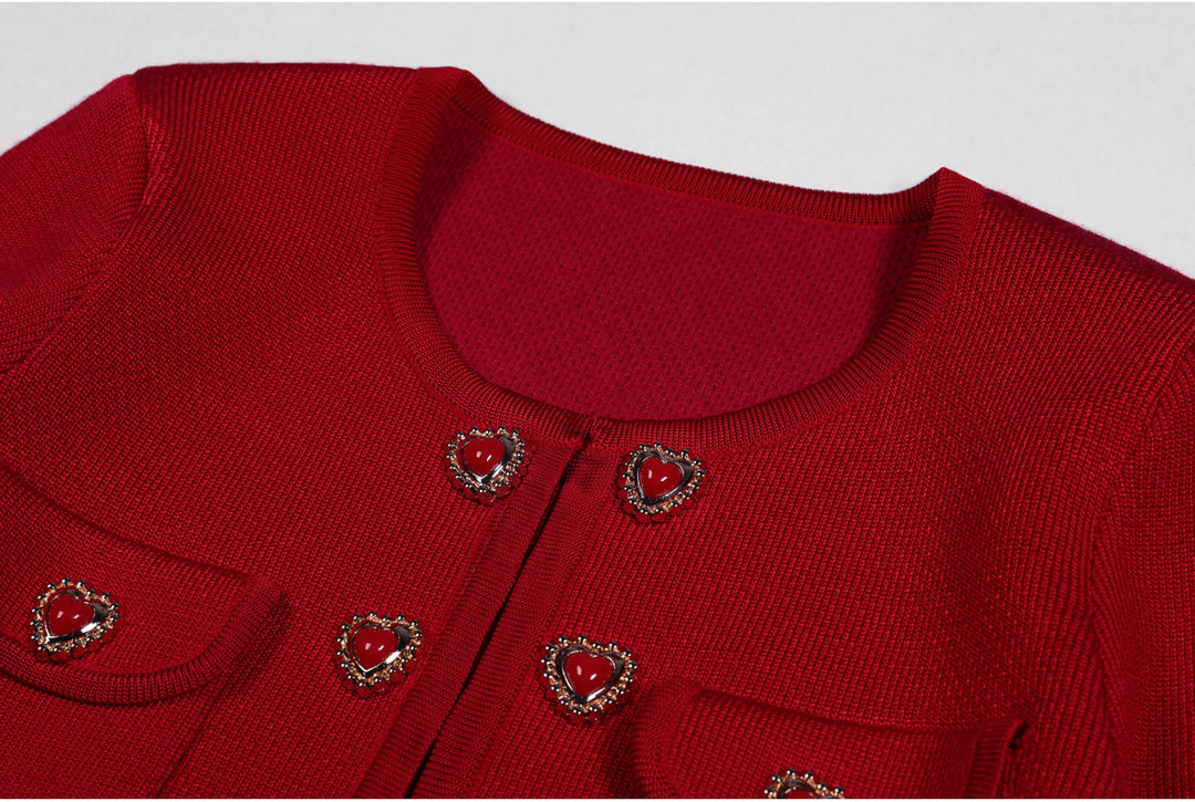 two-piece knit set with heart-shaped button accents – AMELIEV