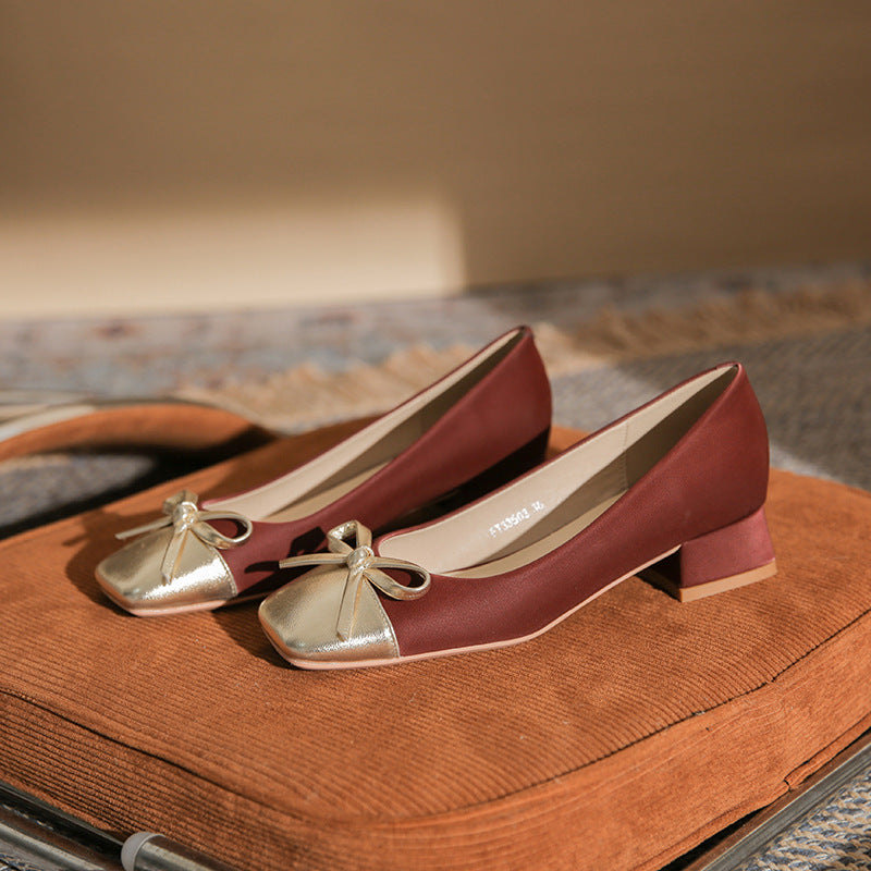 low block heel pumps with metallic bow accent - NORARLO