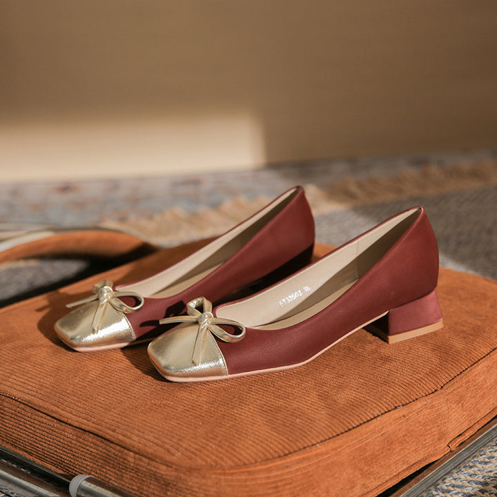 low block heel pumps with metallic bow accent - NORARLO