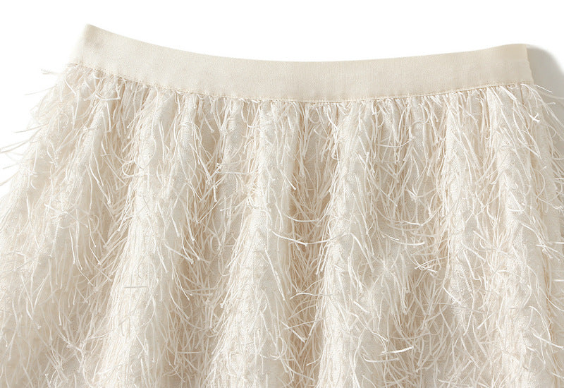 textured feather-effect midi skirt – AURA