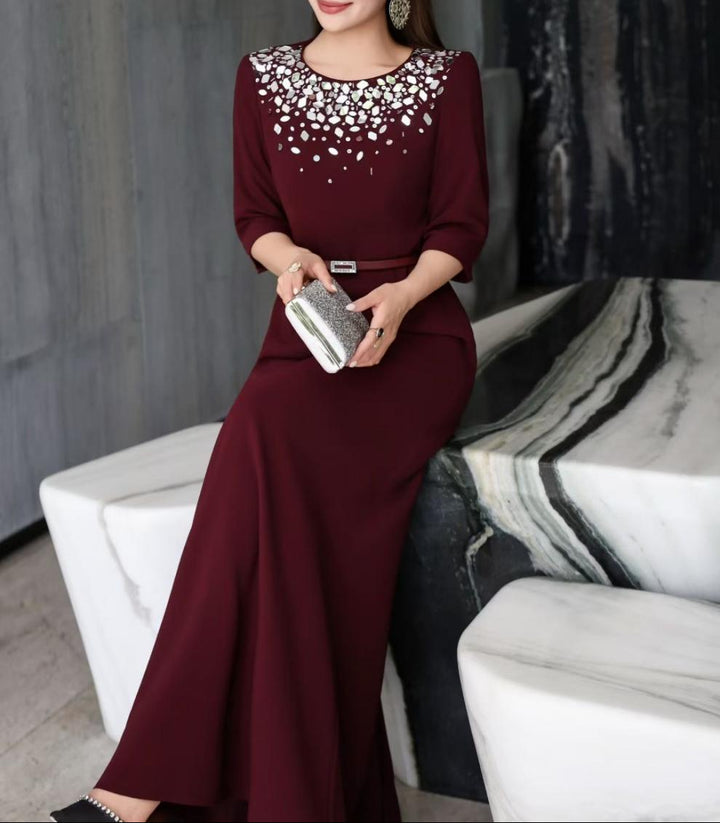 maxi evening dress with embellished neckline – AURORA