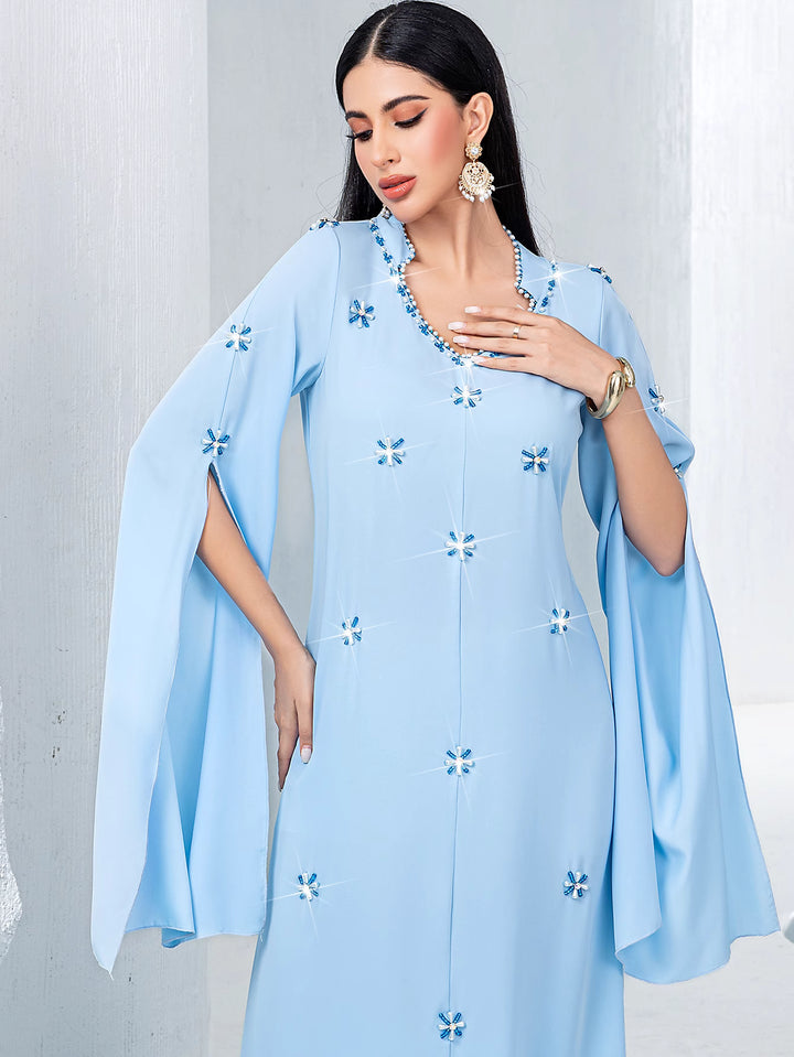 فستان عمودي بأكمام واسعة وتطريزات نجوم - زاراسدو
