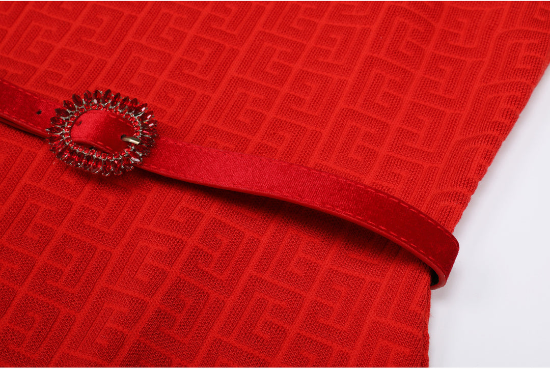 knitted two-piece dress set with logo pattern – CAMILA