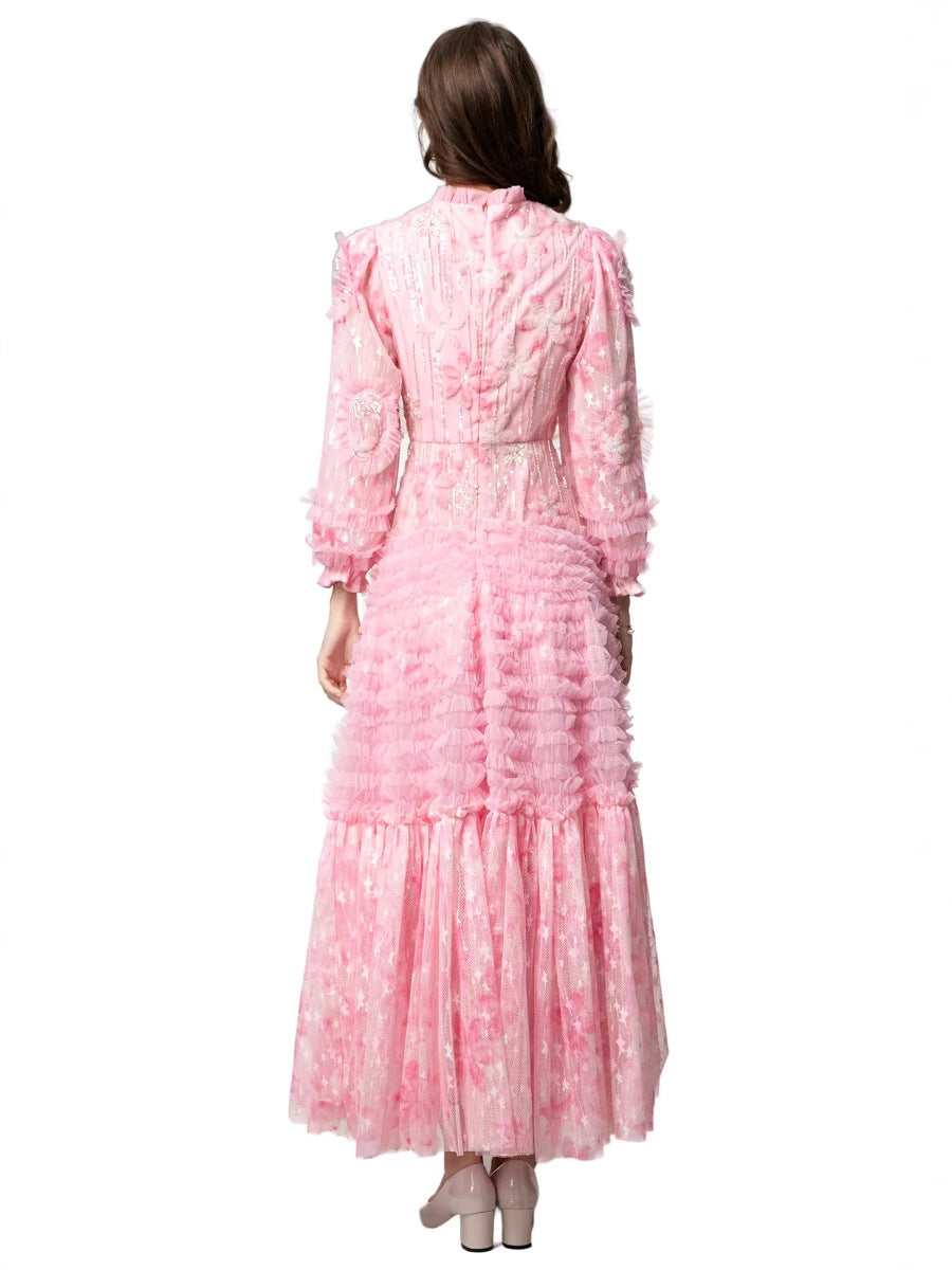 فستان من التول مكشكش مع زخارف نباتية – روزابيلا