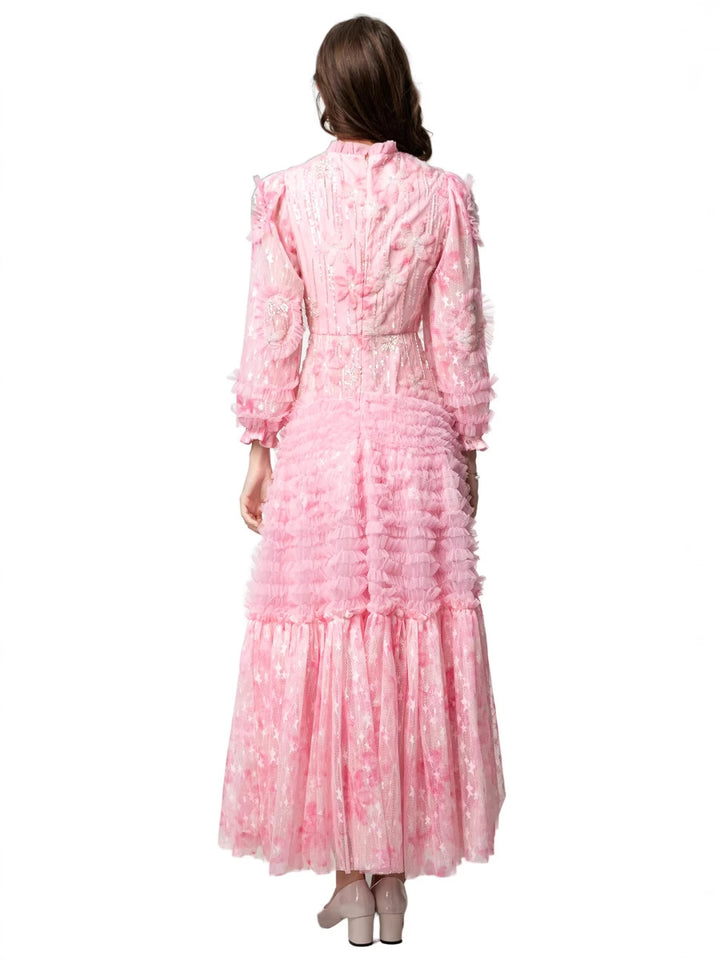 فستان من التول مكشكش مع زخارف نباتية – روزابيلا