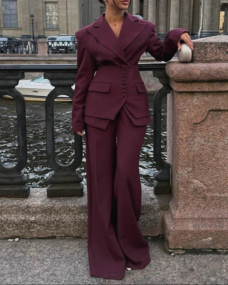 structured buttoned suit with wide-leg pants – KURELIP