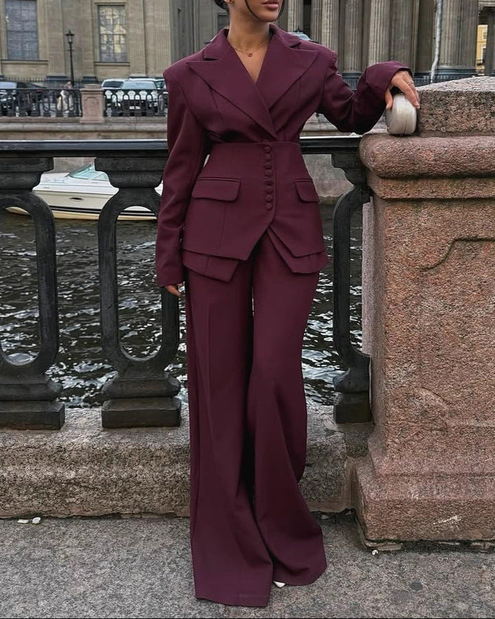 structured buttoned suit with wide-leg pants – KURELIP