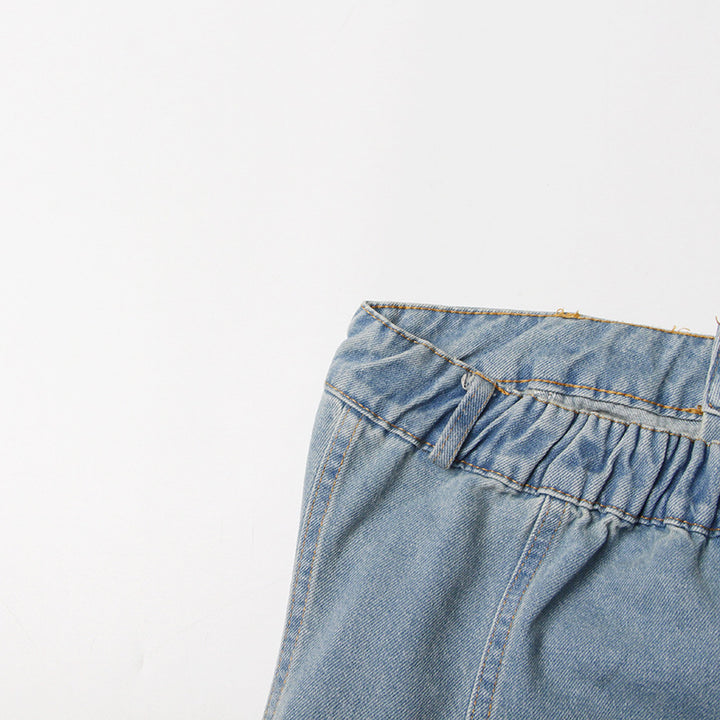 strapless denim cargo jumpsuit with wide-leg design – NOLIVIRA