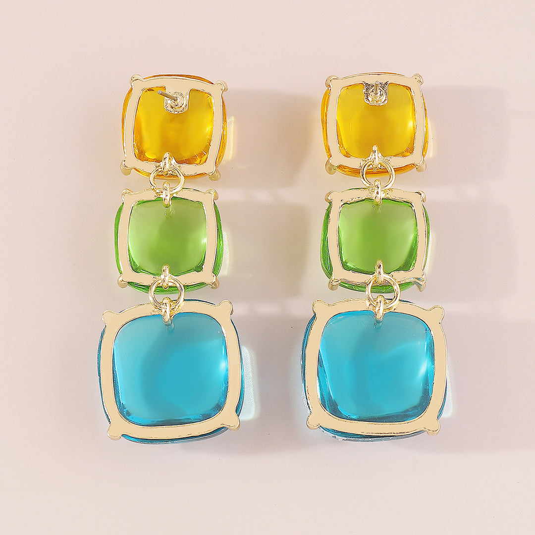 triple square drop earrings with glossy finish - LUNAXWI