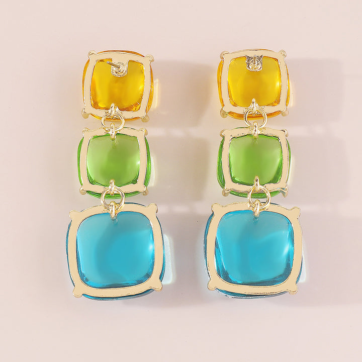 triple square drop earrings with glossy finish - LUNAXWI