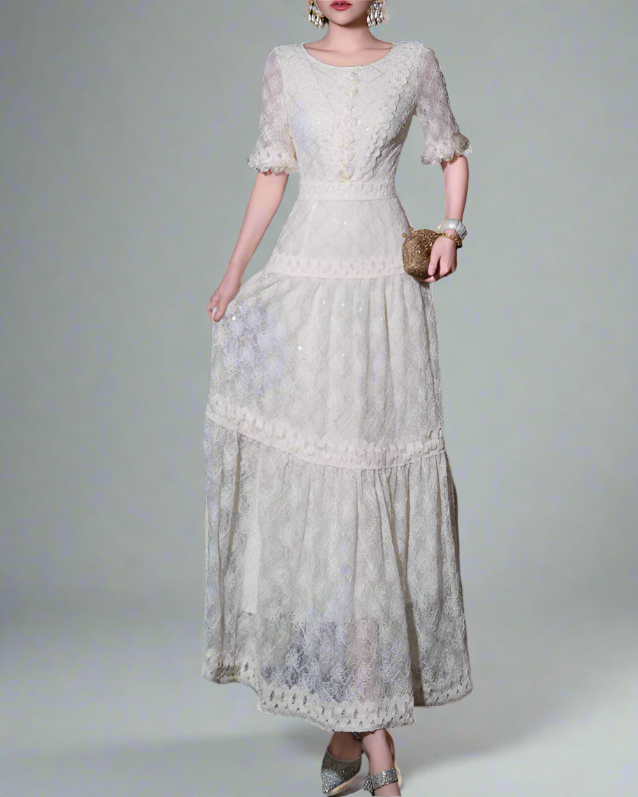 定制喇叭套装，配缎面泡泡袖 - VALENCIA 