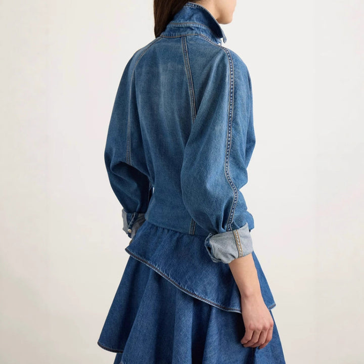 Haut à manches évasées plissées et ensemble jupe longue avec ceinture à la taille – Rosiny 