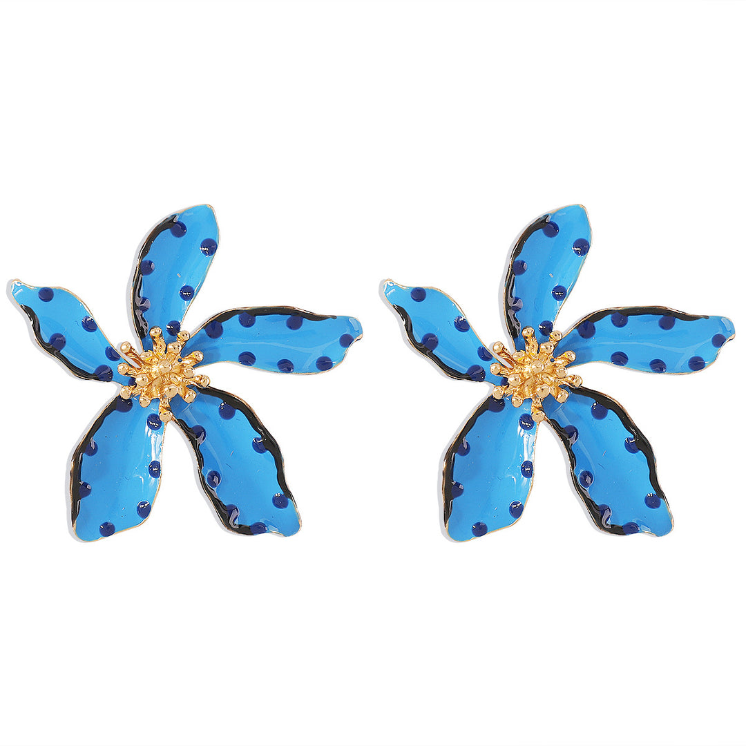 polka dot enamel flower earrings with gold accents - NOVAXI