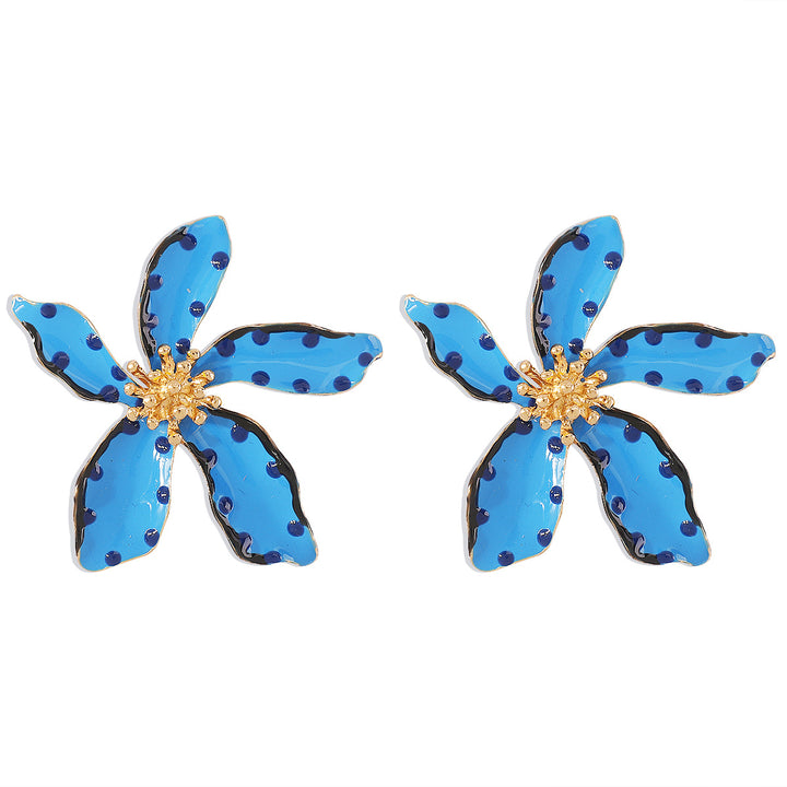 polka dot enamel flower earrings with gold accents - NOVAXI