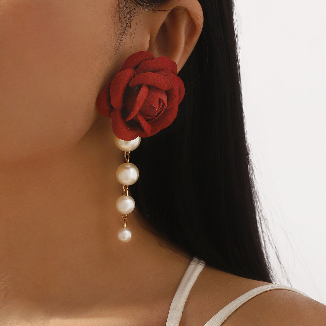 fabric flower earrings with pearl drop - CAMELLIA