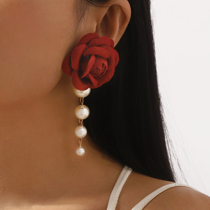 fabric flower earrings with pearl drop - CAMELLIA