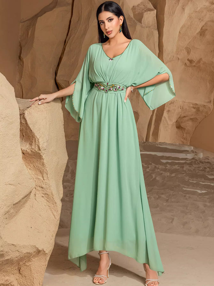 draped evening gown with sculptural neckline – ORIELLE