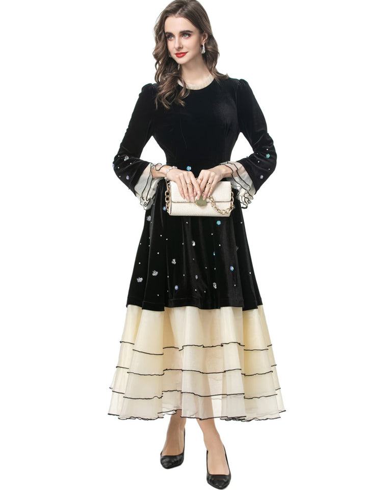 op maat gemaakte flare-pak met satijnen pofmouwen – VALENCIA 