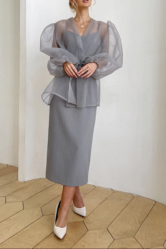 sheer organza blouse with voluminous sleeves – ARIA