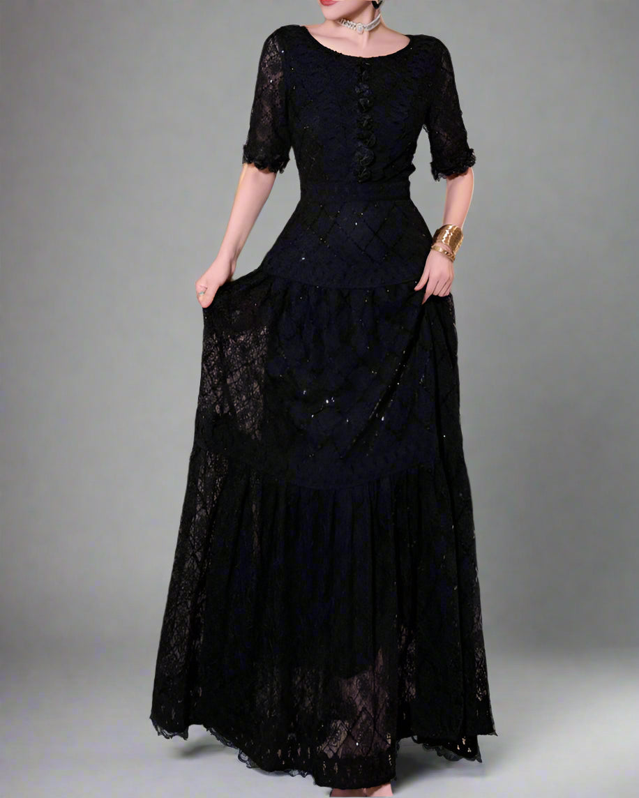 定制喇叭套装，配缎面泡泡袖 - VALENCIA 