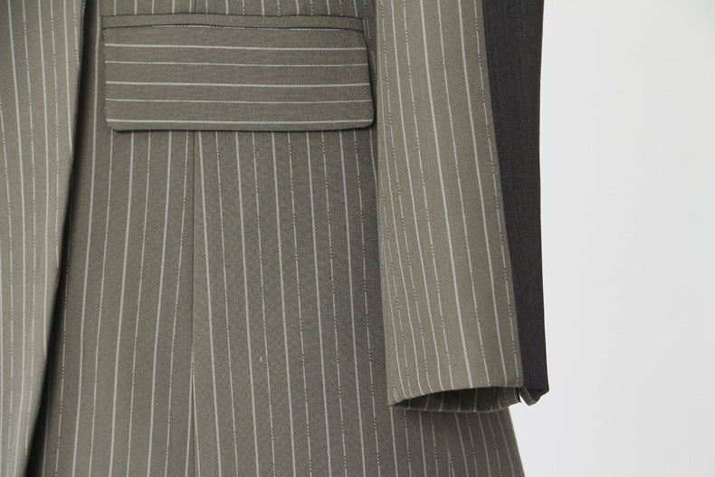 pinstripe tailored blazer dress with contrast lapel – ASTRA