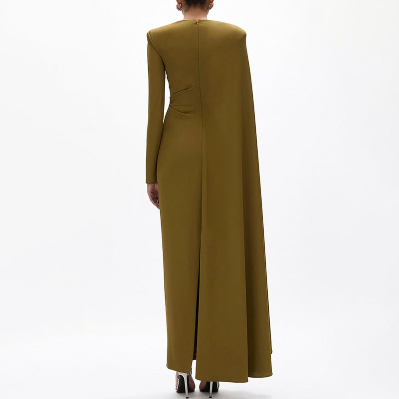 long-sleeve column gown with cascading cape – AUROLIPA