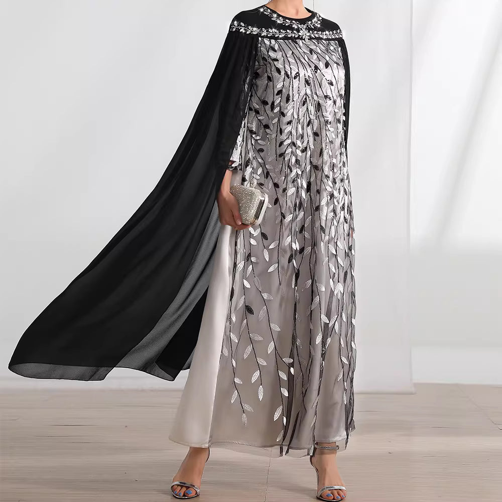 Elegant Long Sleeve Maxi Dress with Flared Skirt – ADELIA