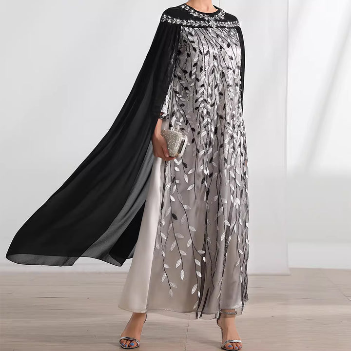 Elegant Long Sleeve Maxi Dress with Flared Skirt – ADELIA