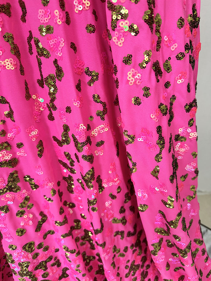 Sequin Maxi Dress with All-Over Embellishment – FUCHSIA