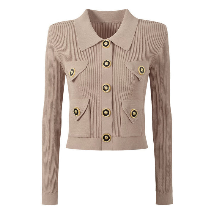 ribbed knit skirt set with gold button detail - AURELIAMI