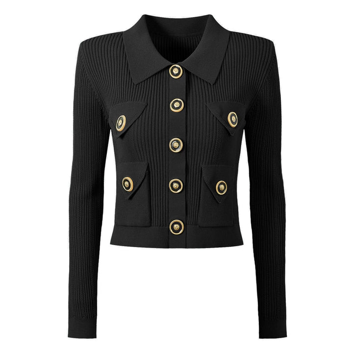 ribbed knit skirt set with gold button detail - AURELIAMI