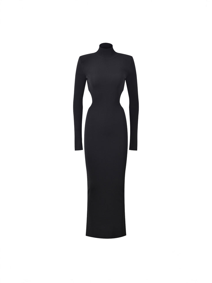 High-Neck Long-Sleeve Column Midi Dress – JOON