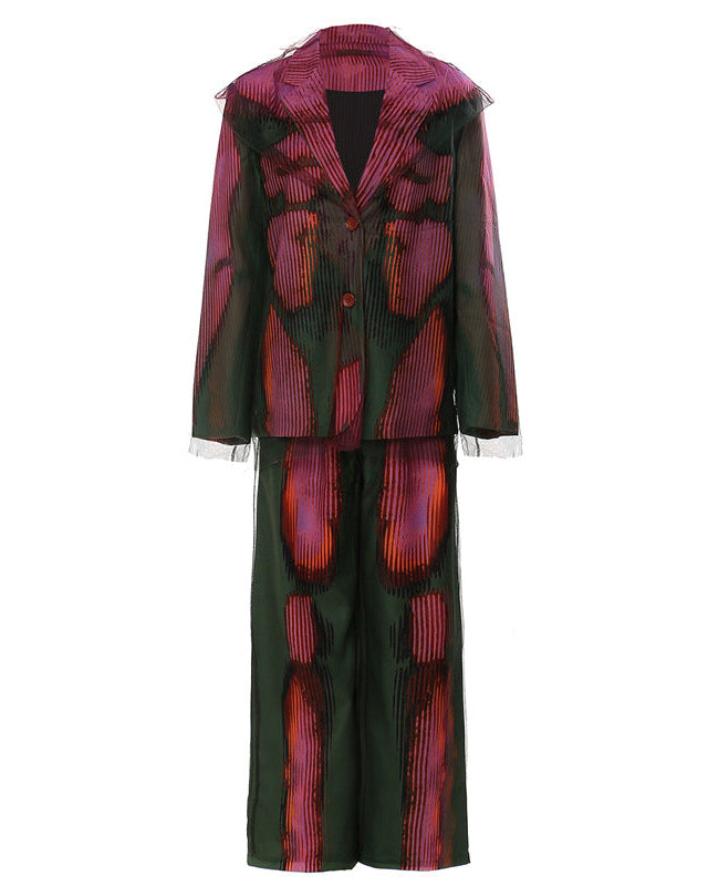 sheer layered blazer suit with abstract gradient pattern – ARDENIZ