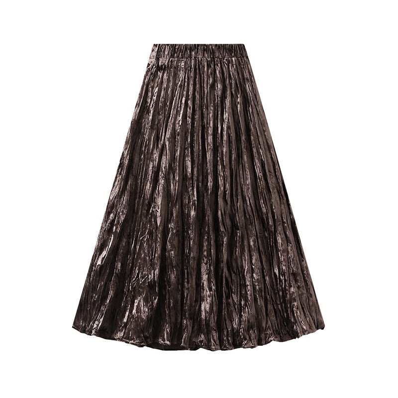 metallic crinkled pleated maxi skirt – ASTRAYA