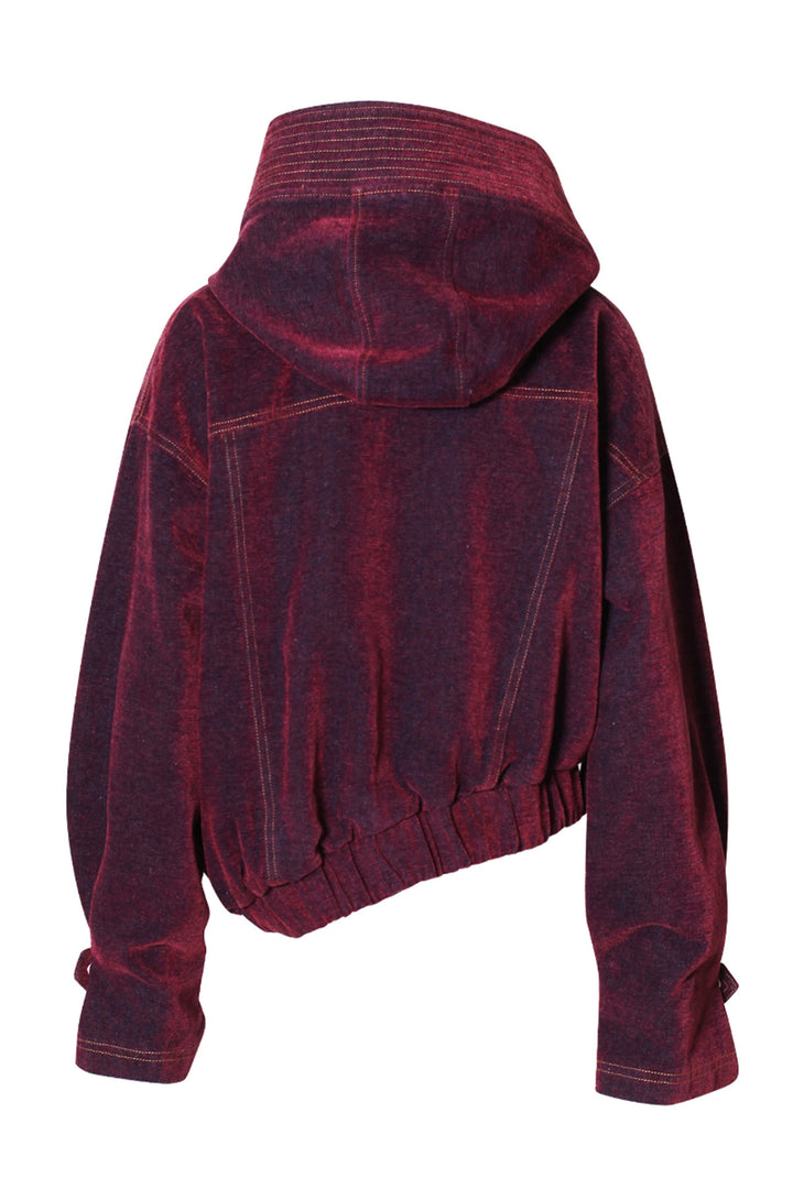 cropped hooded denim jacket with zipper details – NOVA