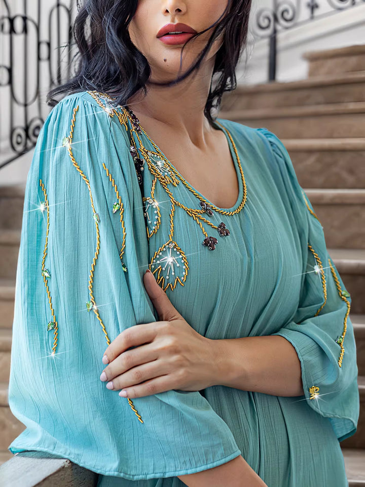 فستان ماكسي قصير بأكمام طويلة بتصميم بسيط – أوريليا