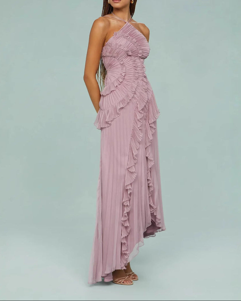 Geplooide top met uitlopende mouwen en maxi-rok set met tailleband – Rosiny 