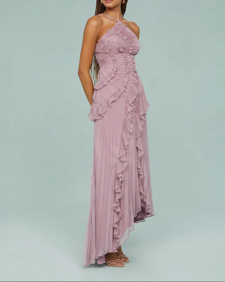 Geplooide top met uitlopende mouwen en maxi-rok set met tailleband – Rosiny 