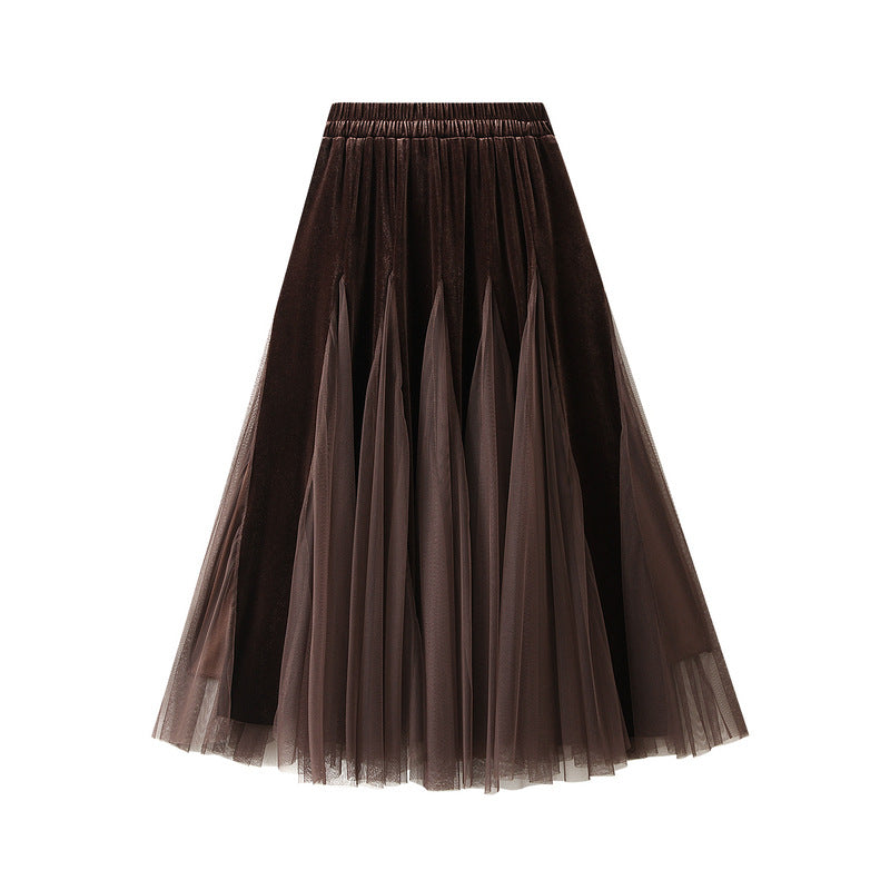 pleated tulle midi skirt with elastic waist – IVORY
