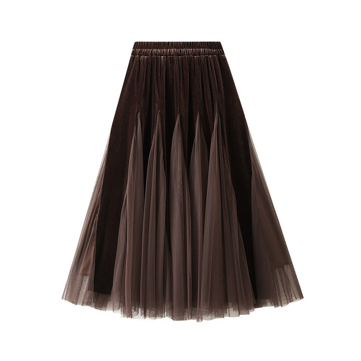 pleated tulle midi skirt with elastic waist – IVORY