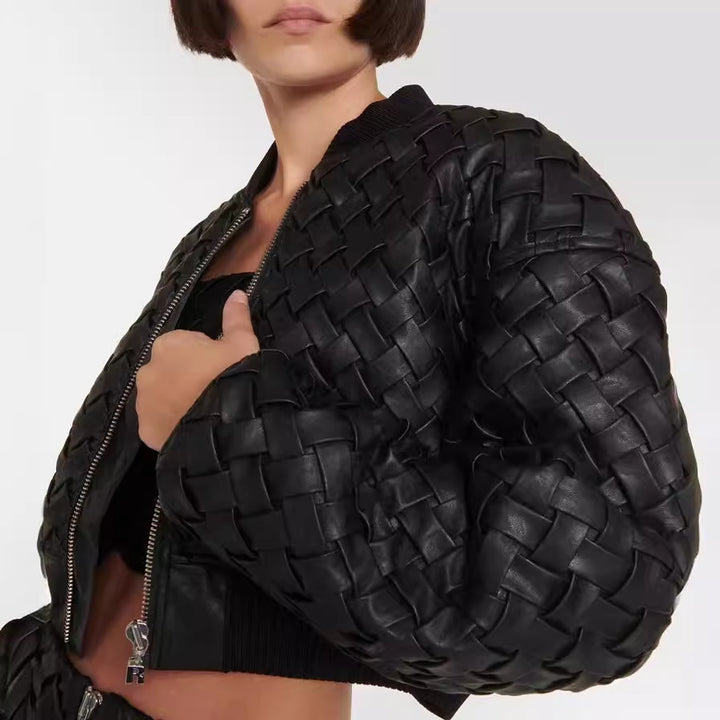 quilted leather bomber jacket and mini skirt set – RAVENIZ