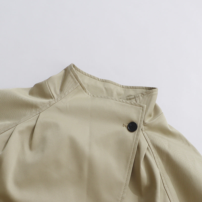 minimalist long trench coat with stand collar – MELIRVE