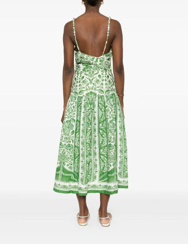 فستان ميدي مطبوع بأشرطة مضفرة – ايسلالكي