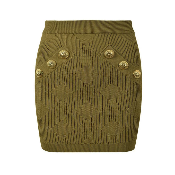 three-piece knit set with gold button detailing – ATHENAZI